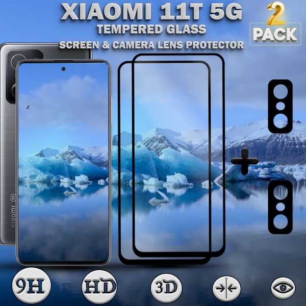 2-Pack XIAOMI 11T Skærmbeskyttelse & 2-Pack linsebeskyttelse - Hærdet Glas 9H - Super kvalitet 3D