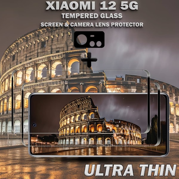 2-Pack XIAOMI 12 Skärmskydd & 1-Pack linsskydd - Härdat Glas 9H - Topp kvalitet 3D