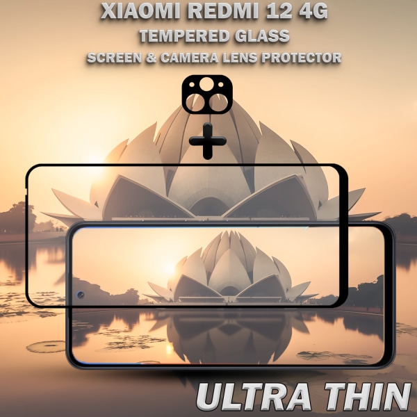 1-Pack XIAOMI REDMI 12 4G Skärmskydd & 1-Pack linsskydd - Härdat Glas 9H - Super kvalitet 3D