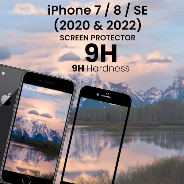 Iphone 7&8 SE (2020-2022) Svart- Härdat Glas 9H- Super Kvalitet