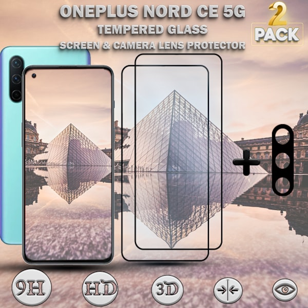 2-Pack ONEPLUS NORD CE Skærmbeskyttelse & 1-Pack linsebeskyttelse - Hærdet Glas 9H - Super kvalitet 3D