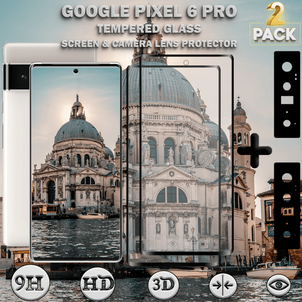 2-Pack GOOGLE PIXEL 6 PRO Skærmbeskyttelse & 2-Pack linsebeskyttelse - Hærdet Glas 9H - Super kvalitet 3D