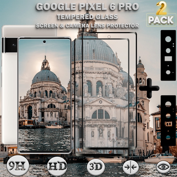 2-Pack Google Pixel 6 Pro Skärmskydd & 2-Pack linsskydd - Härdat Glas 9H - Super kvalitet 3D