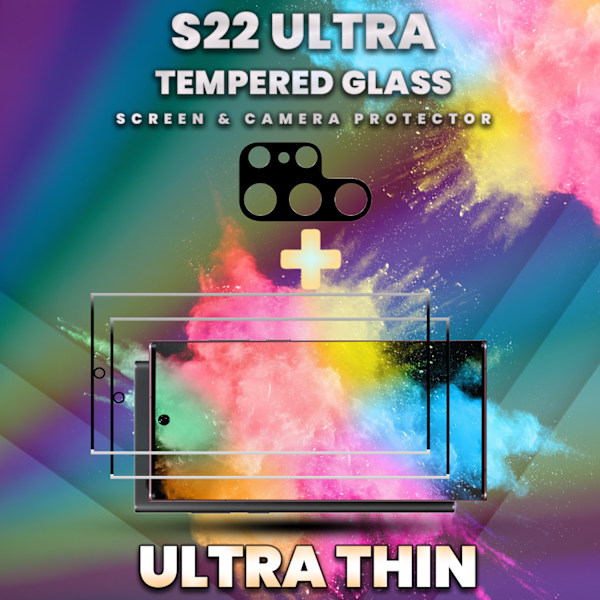 2-Pack SAMSUNG S22 ULTRA Skærmbeskyttelse & 1-Pack linsebeskyttelse - Hærdet Glas 9H - Super kvalitet 3D