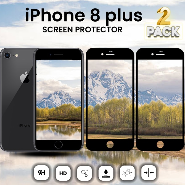 2 Pack iPhone 8 Plus Svart - Härdat Glas 9H - Super Kvalitet 3D