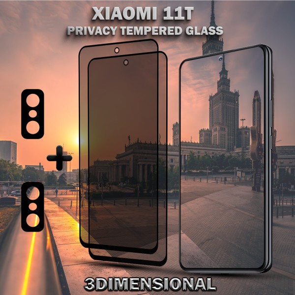 2-Pack Privacy XIAOMI 11T Skärmskydd & 2-Pack linsskydd - Härdat Glas 9H - Super kvalitet 3D