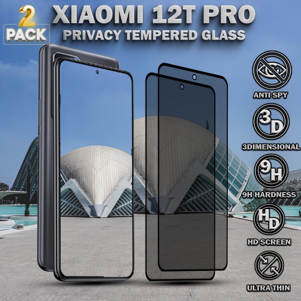 2-Pack Privacy Skärmskydd For Xiaomi 12T Pro - Härdat Glas 9H - Super Kvalitet 3D