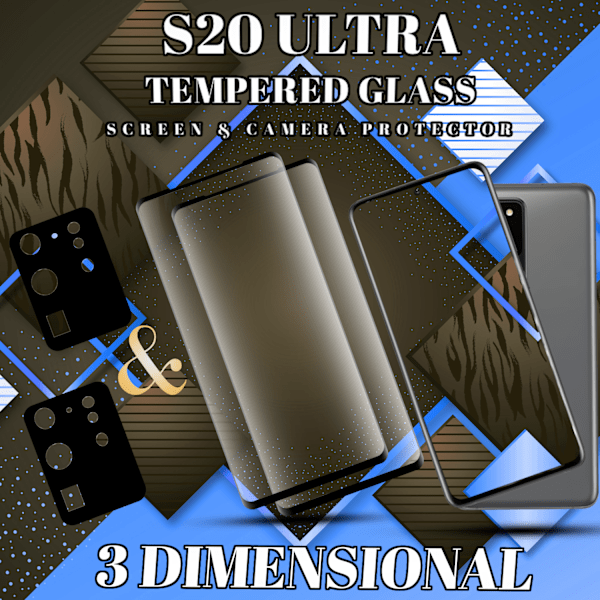 2-Pack SAMSUNG S20 ULTRA Skærmbeskyttelse & 2-Pack linsebeskyttelse - Hærdet Glas 9H - Super kvalitet 3D