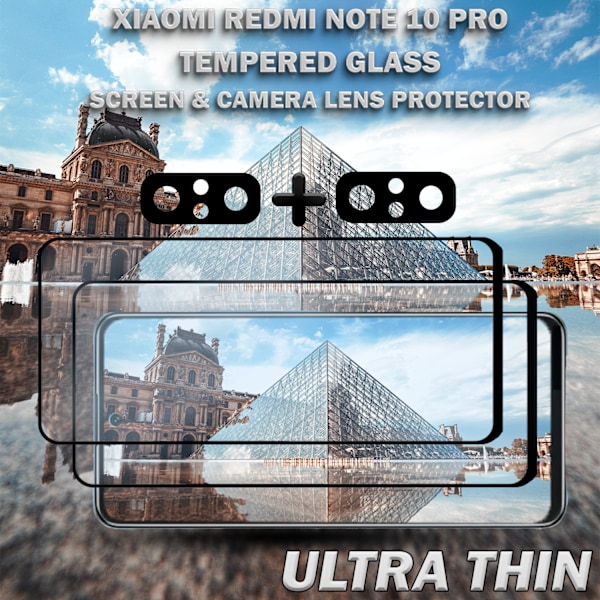 2-Pack XIAOMI REDMI NOTE 10 PRO Skærmbeskyttelse & 2-Pack linsebeskyttelse - Hærdet Glas 9H - Super kvalitet 3D
