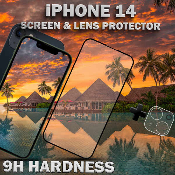 1-Pack iPhone 14 Skärmskydd & 1-Pack linsskydd - Härdat Glas 9H - Super kvalitet 3D