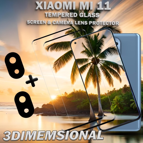 2-Pack Xiaomi Mi 11 & 2-Pack linsskydd - Härdat Glas 9H - Super kvalitet 3D