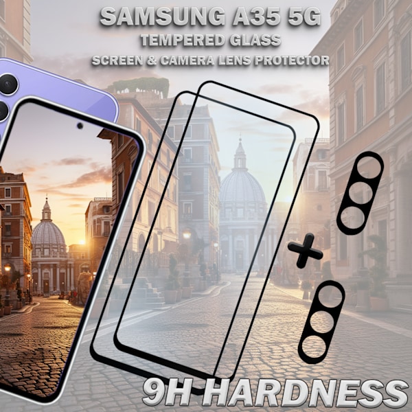 2-Pack SAMSUNG A35 Skærmbeskyttelse & 2-Pack linsebeskyttelse - Hærdet Glas 9H - Super kvalitet 3D