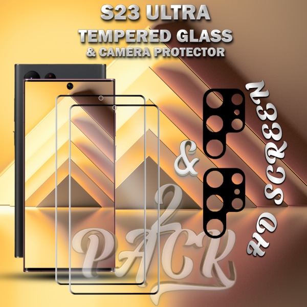 2-Pack Samsung S23 Ultra Skärmskydd & 2-Pack linsskydd - Härdat Glas 9H - Super kvalitet 3D