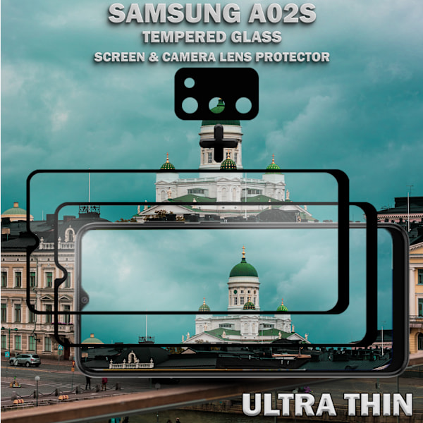 2-Pack SAMSUNG A02S Skærmbeskyttelse & 1-Pack linsebeskyttelse - Hærdet Glas 9H - Super kvalitet 3D