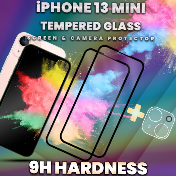 2-Pack iPhone 13 Mini - Skärmskydd & 1-Pack linsskydd - 9H Glas