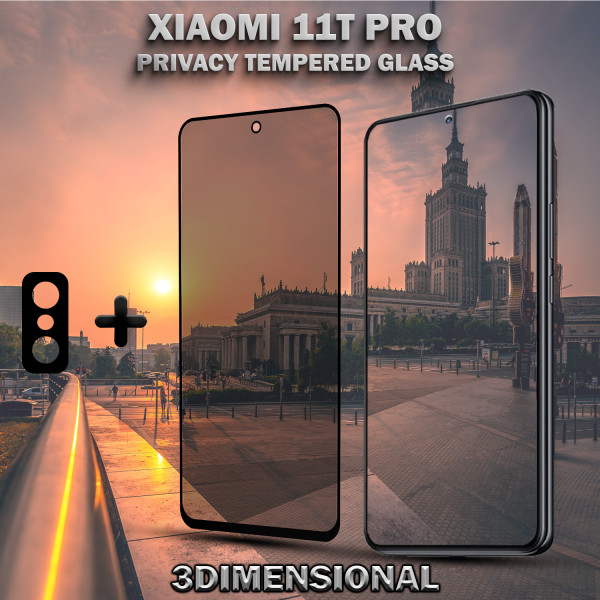 1-Pack Privacy XIAOMI 11T PRO Skärmskydd & 1-Pack linsskydd - Härdat Glas 9H - Super kvalitet 3D