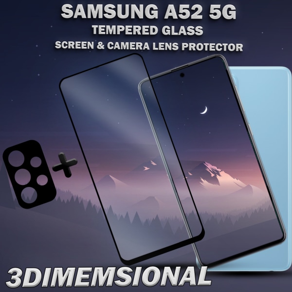 1-Pack Samsung A52 (5G) Skärmskydd & 1-Pack linsskydd - Härdat Glas 9H - Super kvalitet 3D