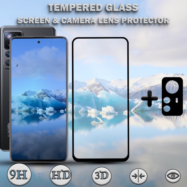 1-Pack XIAOMI 12T Skärmskydd & 1-Pack linsskydd - Härdat Glas 9H - Super kvalitet 3D