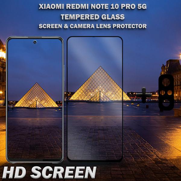 1-Pack XIAOMI REDMI NOTE 10 PRO Skærmbeskyttelse & 1-Pack linsebeskyttelse - Hærdet Glas 9H - Super kvalitet 3D