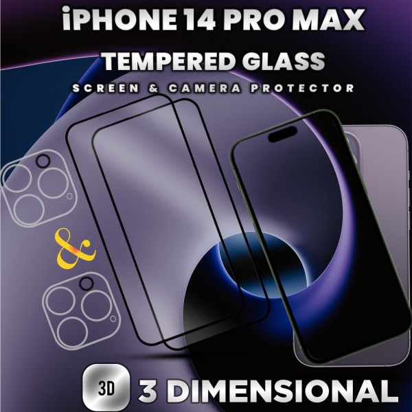 2-Pack iPhone 14 Pro Max-skärmskydd & 2-Pack linsskydd - 9H Glas