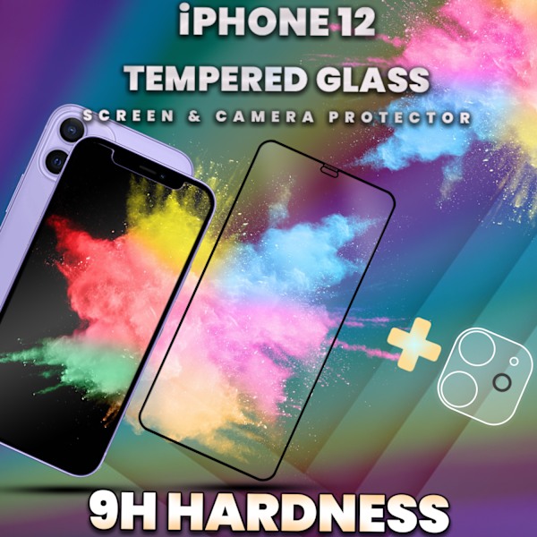 1-Pack IPHONE 12 Näytönsuoja & 1-Pack linssinsuoja - Karkaistu Lasi 9H - Super laatu 3D