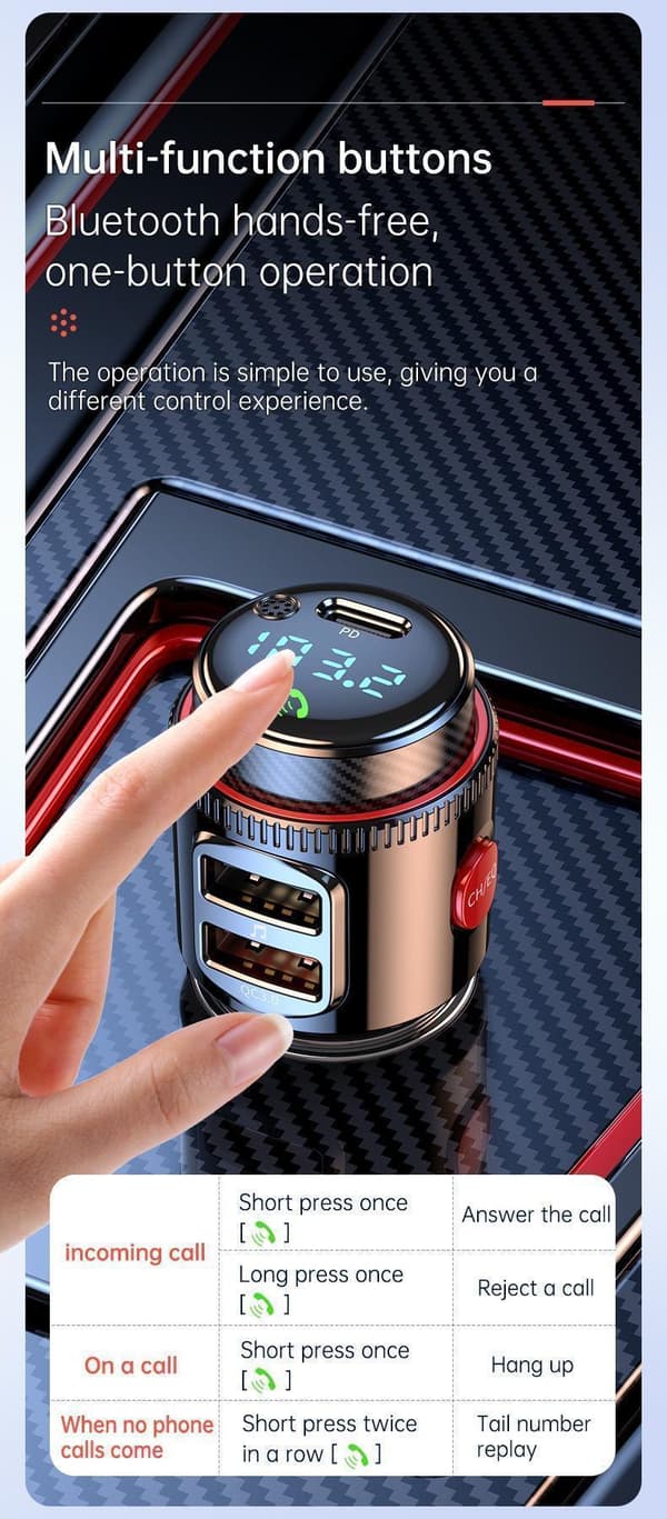 Bluetooth FM-autoadapteri 30W PD ja QC3.0 kaksois-USB-latauksella