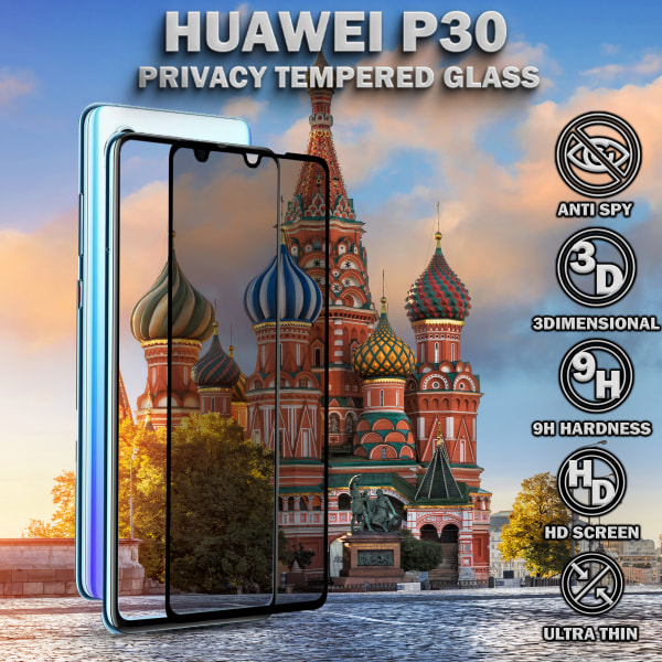 1-Pack Privacy Skärmskydd For Huawei P30 - Härdat Glas 9H - Super Kvalitet 3D