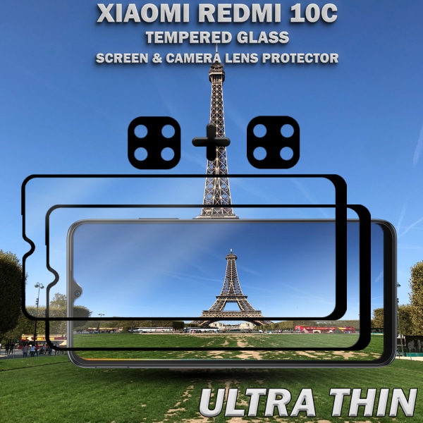 2-Pack Xiaomi Redmi 10C & 2-Pack linsskydd - Härdat Glas 9H - Super kvalitet 3D