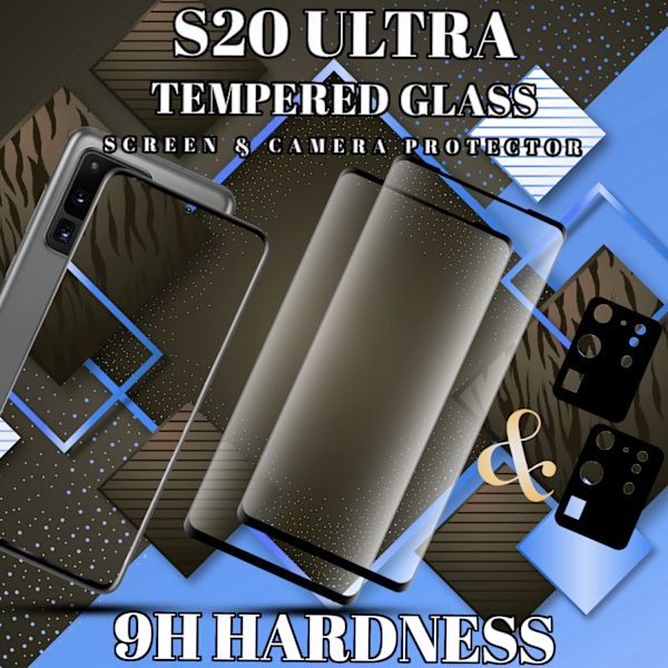 2-Pack SAMSUNG S20 ULTRA Skærmbeskyttelse & 2-Pack linsebeskyttelse - Hærdet Glas 9H - Super kvalitet 3D