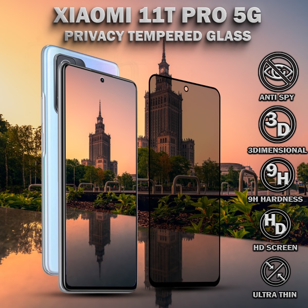 1-Pack Privacy Skärmskydd For Xiaomi 11T Pro (5G) - Härdat Glas 9H - Super Kvalitet 3D