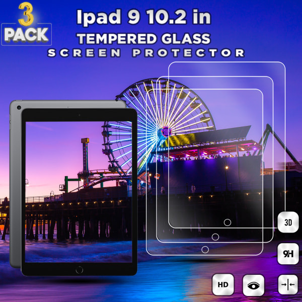 3-Pack Apple Ipad 9 (10.2 Inch) - Härdat Glas 9H -Super Kvalitet Skärmskydd