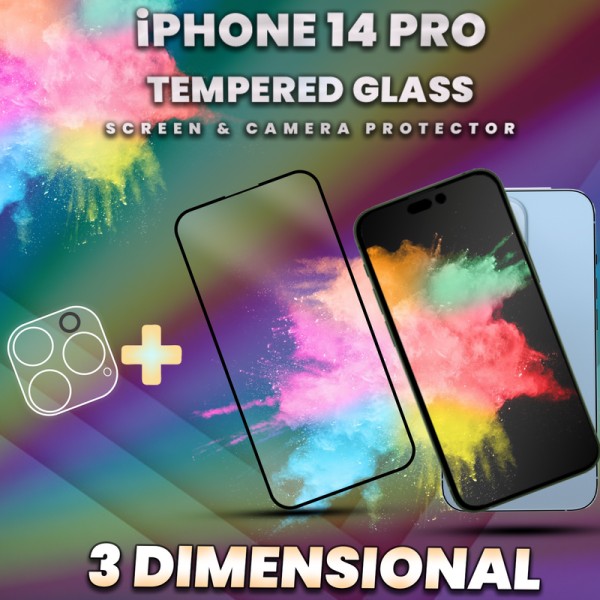 iPhone 14 Pro - skärmskydd & linsskydd - härdat glas 9H - 3D