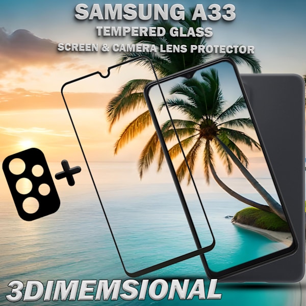 1-Pack SAMSUNG A33 Skærmbeskyttelse & 1-Pack linsebeskyttelse - Hærdet Glas 9H - Super kvalitet 3D