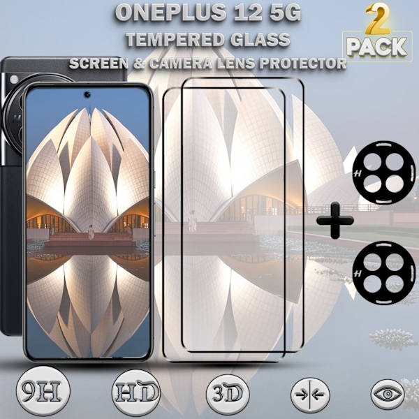 2-Pack ONEPLUS 12 Skærmbeskyttelse & 2-Pack linsebeskyttelse - Hærdet Glas 9H - Super kvalitet 3D