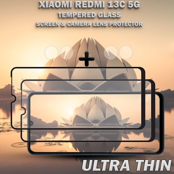 2-Pack XIAOMI REDMI 13C Skærmbeskyttelse & 2-Pack linsebeskyttelse - Hærdet Glas 9H - Super kvalitet 3D