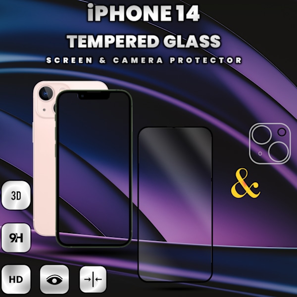 1-Pack IPHONE 14 Skærmbeskyttelse & 1-Pack linsebeskyttelse - Hærdet Glas 9H - Super kvalitet 3D