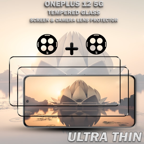 2-Pack ONEPLUS 12 Skærmbeskyttelse & 2-Pack linsebeskyttelse - Hærdet Glas 9H - Super kvalitet 3D