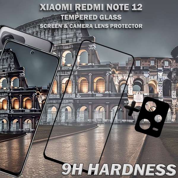 1-Pack XIAOMI REDMI NOTE 12 Skærmbeskyttelse & 1-Pack linsebeskyttelse - Hærdet Glas 9H - Super kvalitet 3D