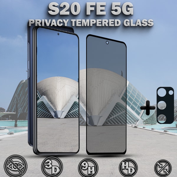1-Pack Privacy SAMSUNG S20 FE 5G Skärmskydd & 1-Pack linsskydd - Härdat Glas 9H - Super kvalitet 3D