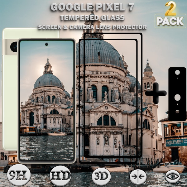 2-Pack Google Pixel 7 Skärmskydd & 1-Pack linsskydd - Härdat Glas 9H - Super kvalitet 3D