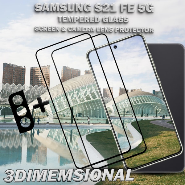 2-Pack Samsung S21 FE (5G) Skärmskydd & 1-Pack linsskydd - Härdat Glas 9H - Super kvalitet 3D