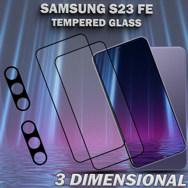 2-Pack SAMSUNG S23 FE Näytönsuoja & 2-Pack linssinsuoja - Karkaistu Lasi 9H - Super laatu 3D