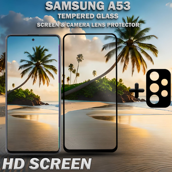 1-Pack Samsung A53 Skärmskydd & 1-Pack linsskydd - Härdat Glas 9H - Super kvalitet 3D