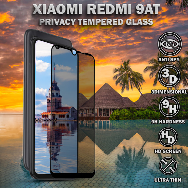 1-Pack Privacy Skärmskydd For Xiaomi Redmi 9AT - Härdat Glas 9H - Super Kvalitet 3D