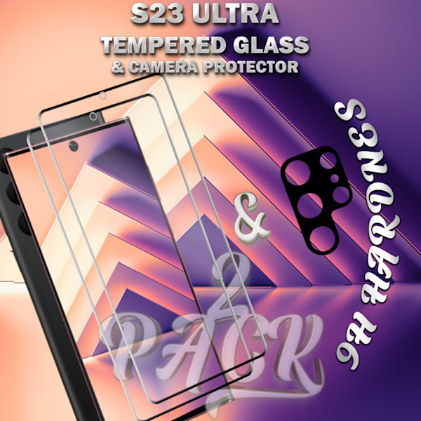 2-Pack SAMSUNG S23 ULTRA Skærmbeskyttelse & 1-Pack linsebeskyttelse - Hærdet Glas 9H - Super kvalitet 3D