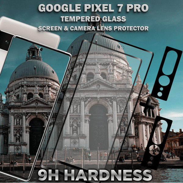 2-Pack GOOGLE PIXEL 7 PRO Näytönsuoja & 2-Pack linssinsuoja - Karkaistu Lasi 9H - Super laatu 3D
