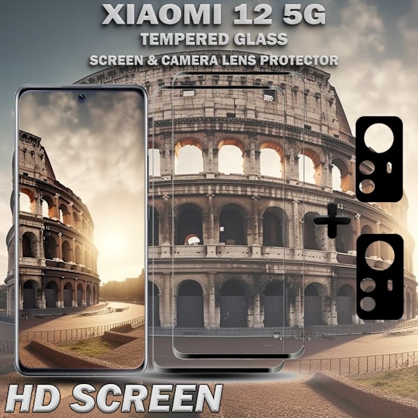 2-Pack XIAOMI 12 Skærmbeskyttelse & 2-Pack linsebeskyttelse - Hærdet Glas 9H - Super kvalitet 3D