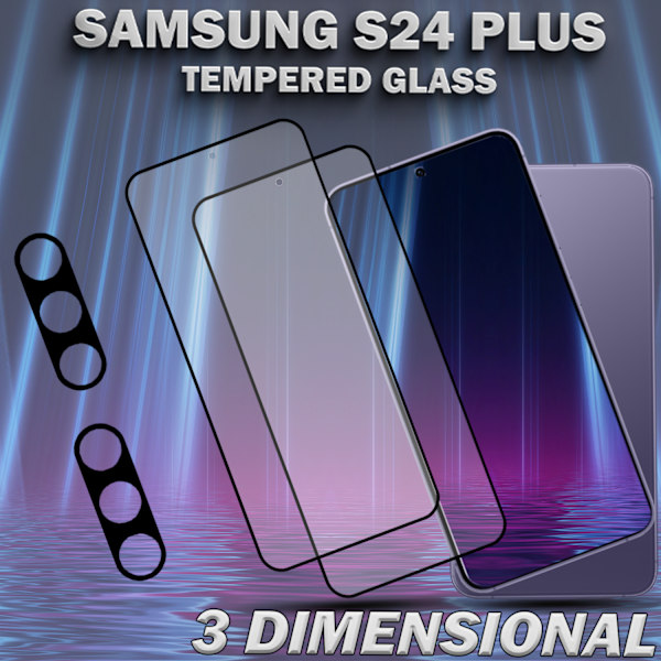 2-Pack SAMSUNG S24 PLUS Näytönsuoja & 2-Pack linssinsuoja - Karkaistu Lasi 9H - Super laatu 3D