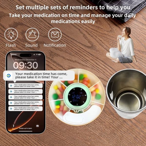 Smart pillerorganisator med Bluetooth och påminnelsefunktion, bärbar