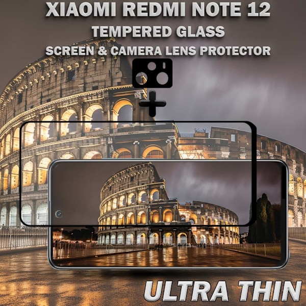1-Pack XIAOMI REDMI NOTE 12 Skærmbeskyttelse & 1-Pack linsebeskyttelse - Hærdet Glas 9H - Super kvalitet 3D